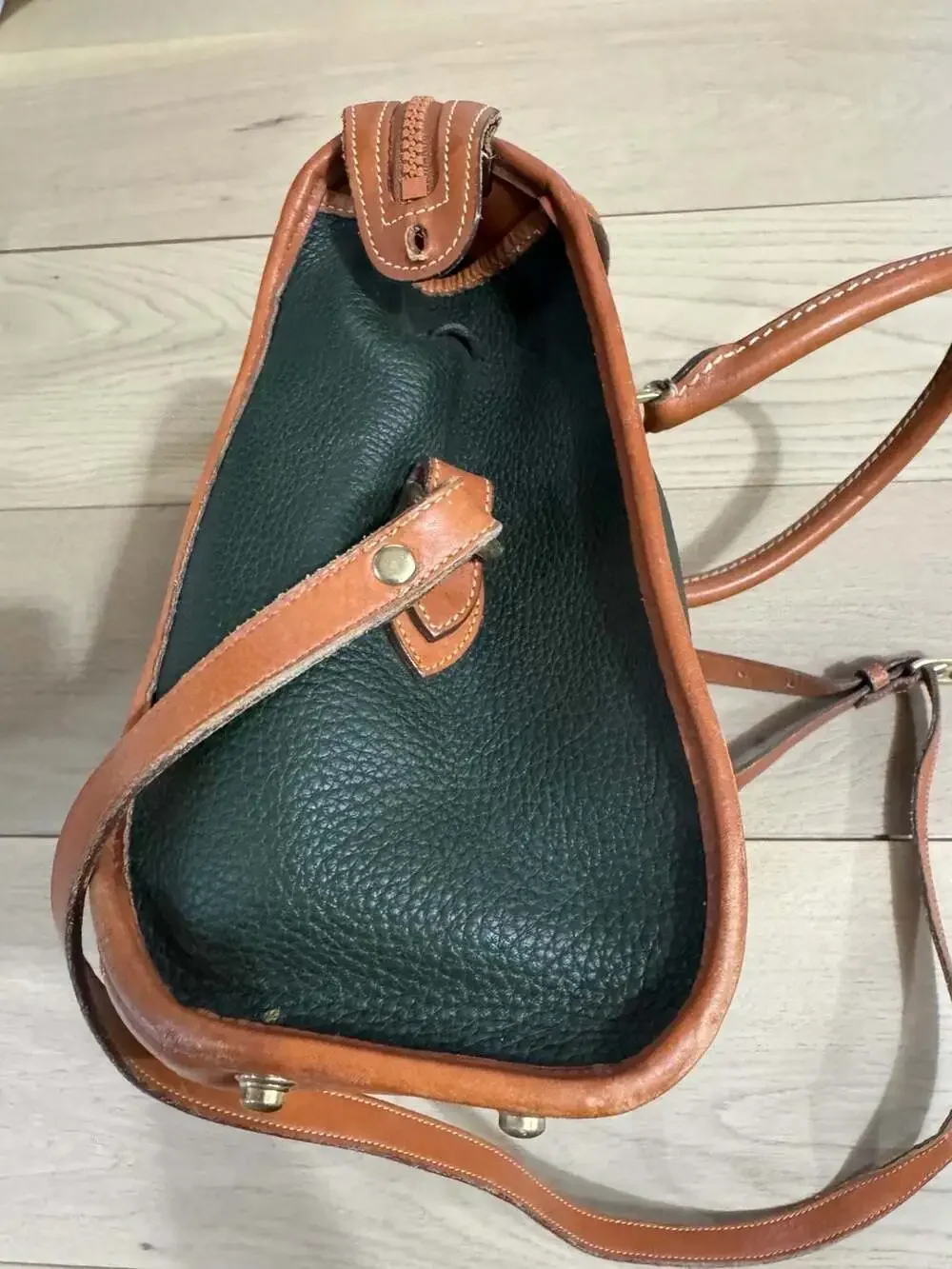 Vintage Dooney & Bourke All-Weather Leather Satchel Bag Green and Tan - Picture 8 of 15